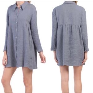 Zara Crinkle Gauze Babydoll Mini Shirt Dress